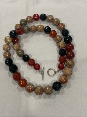Multicolor Agate Stone Bead Necklace - Red, Black, Brown
